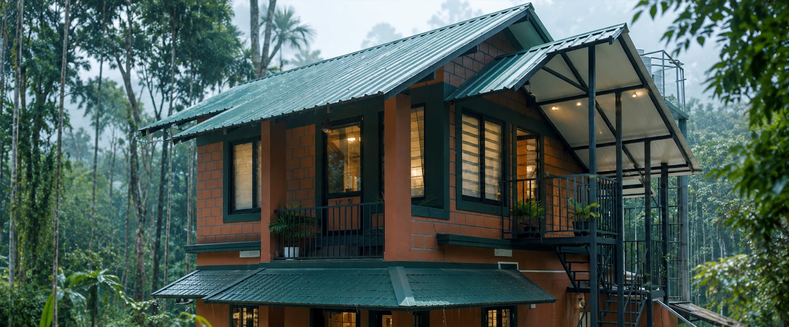 The whole cottage wrapped in monsoon mist