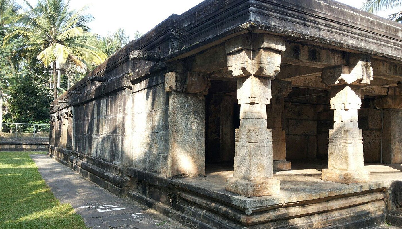 Ancient carved stone pillars at the Jain Temple
